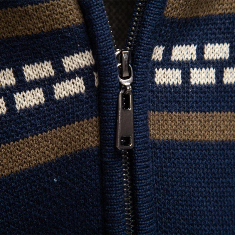 Men's European-Style Knitted Cardigan Sweater with Zipper for Autumn Winter 2025 - Casual Comfortable Long Coat