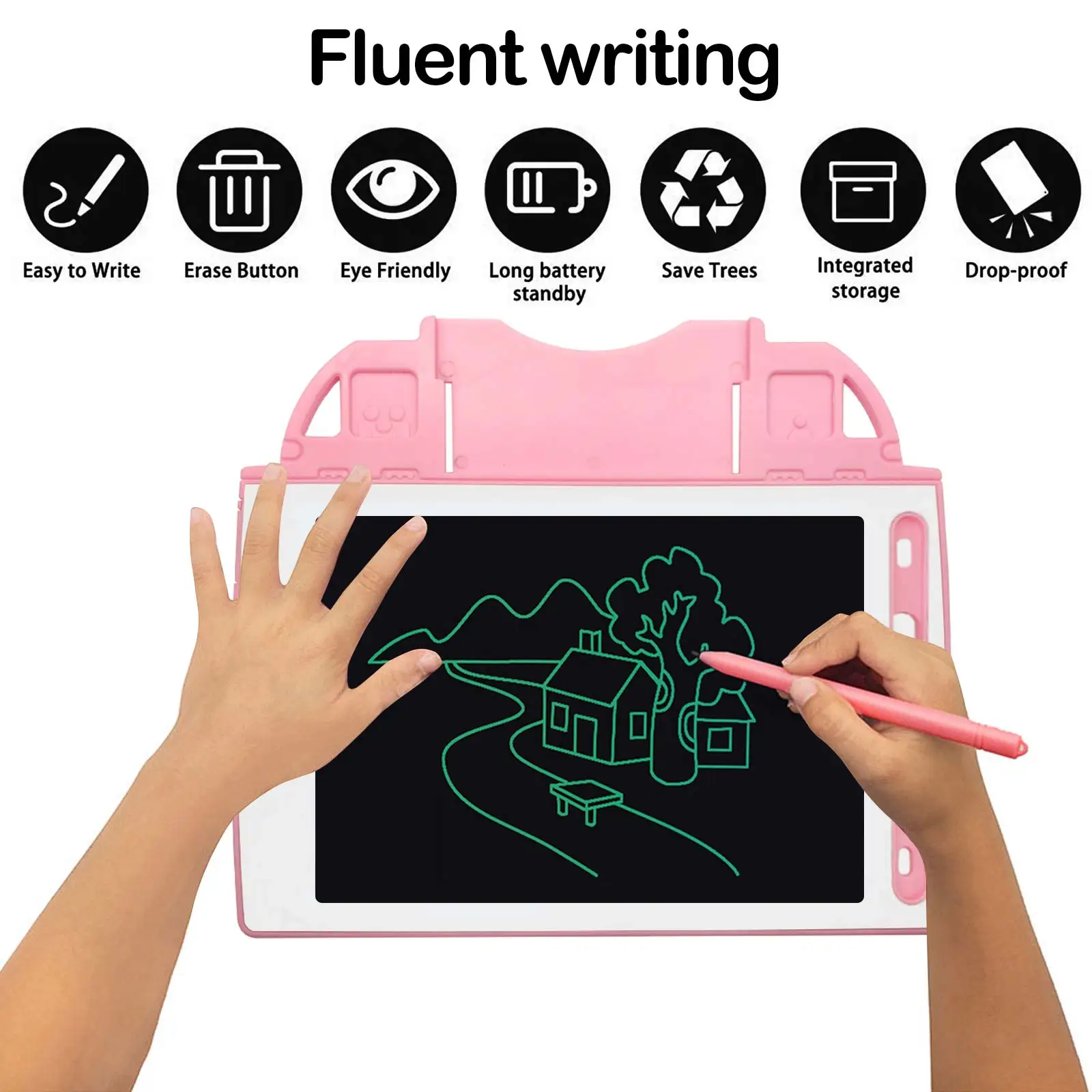 Tablet apagável de escrita LCD para crianças, placa eletrônica doodle, bloco de desenho com cartões de aprendizagem, brinquedos educativos, presentes para meninas