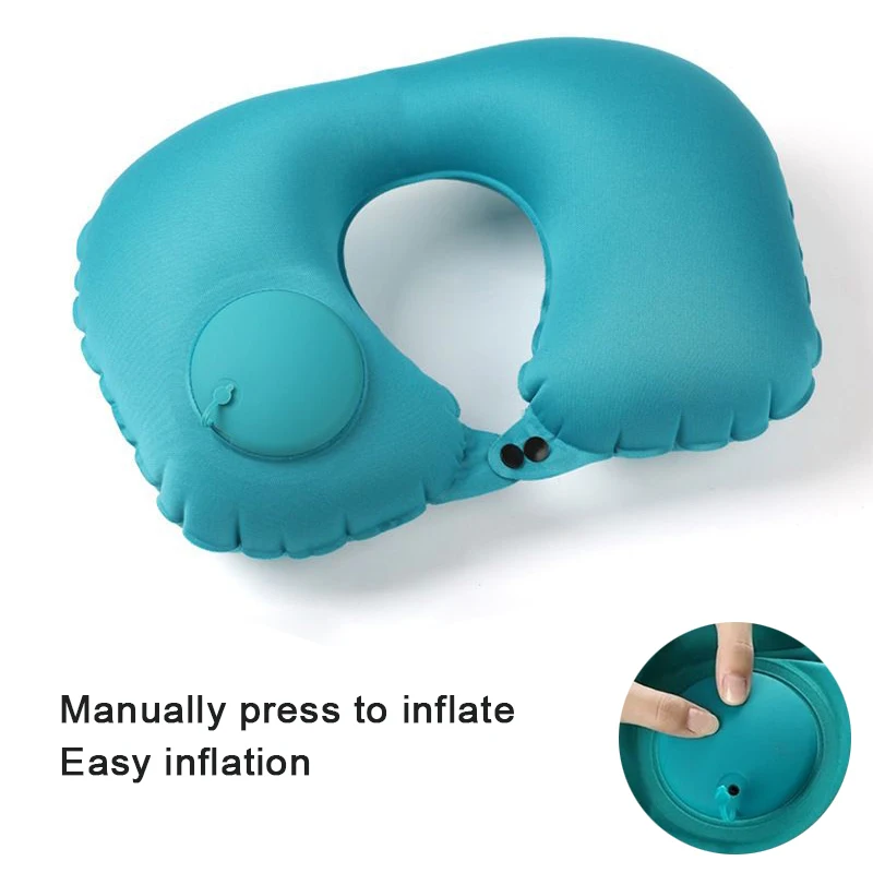 Neck Support Press on Inflatable Pillow to Relax Neck Travel U-shaped Pillow Foldable and Portable with Leak Proof Device