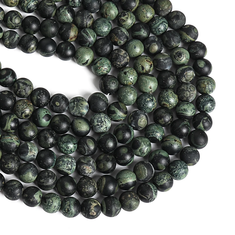 Natural Green Frosted Stone Kambaba Jaspers Round Loose Matte Beads for Jewelry Making DIY Handmade Craft Supplies 14\