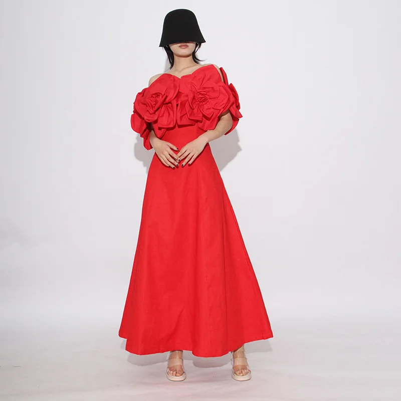 Robe Vintage sans bretelles, épaules dénudées, motif Floral 3D, cintrée, amincissante, élégante, vêtements de fête, tendance pour femmes, printemps