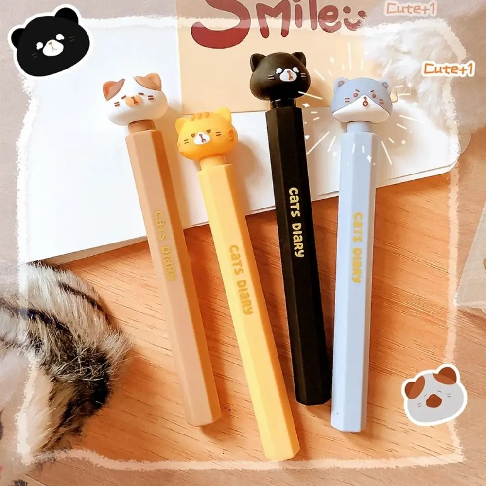 Bolígrafo de Gel de gato bonito Kawaii creativo, bolígrafo de gatito bonito y estético de dibujos animados, bolígrafo de escritura de 0,5mm para escuela