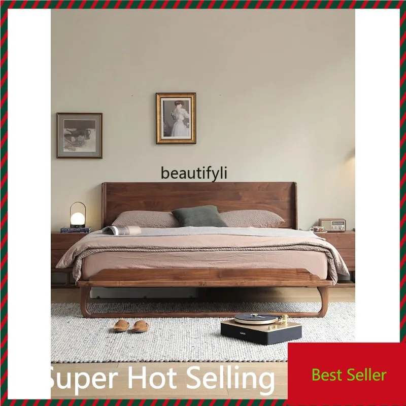 

K132 North American black walnut, wedding bed 1.5 meters, master bedroom double bed 1.8 meters, Nordic modern