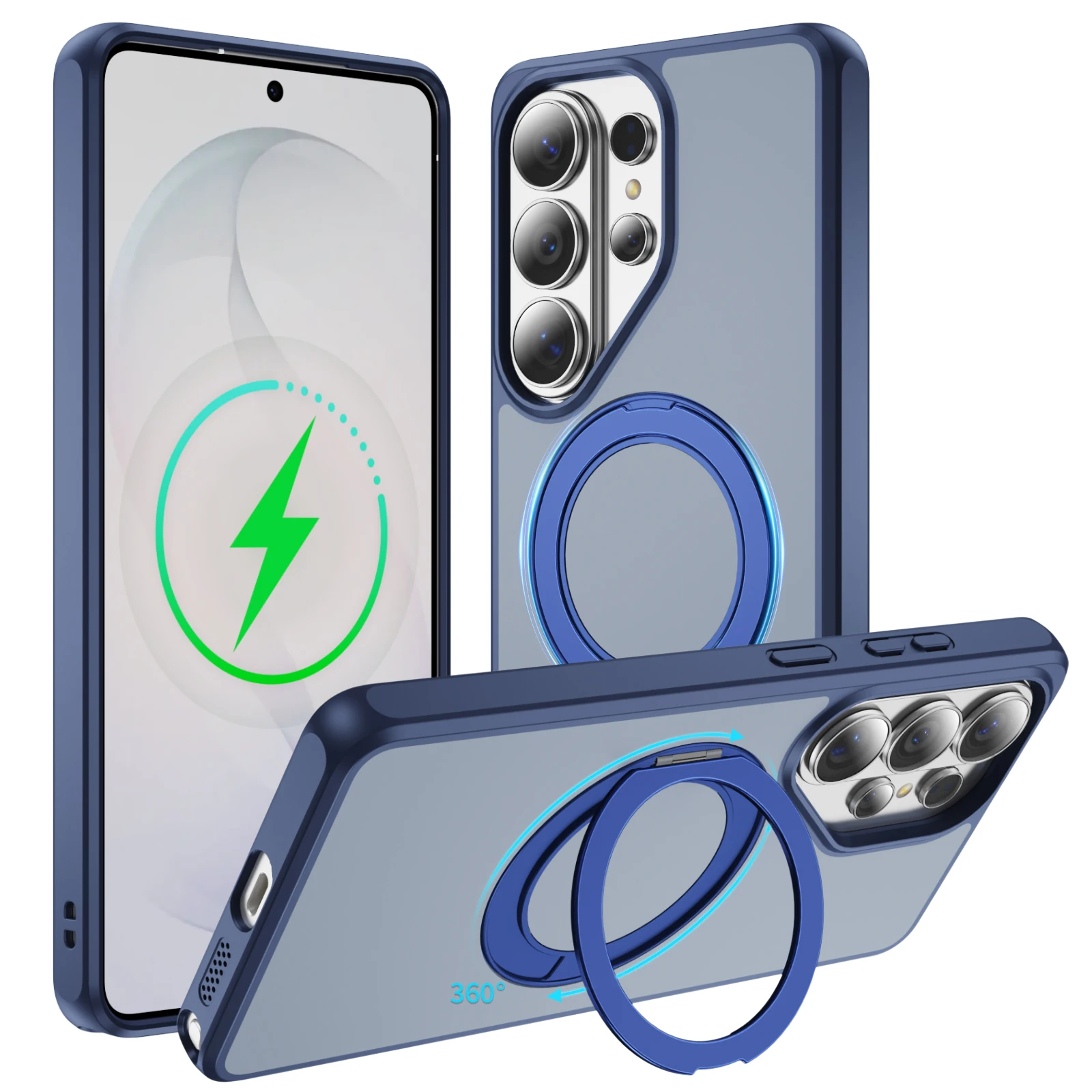 360 Degree Metal Bracket Phone Case For Samsung Galaxy S26 Ultra S26+ Dual Color Smooth Skin Acrylic Magnetic Charging Cover