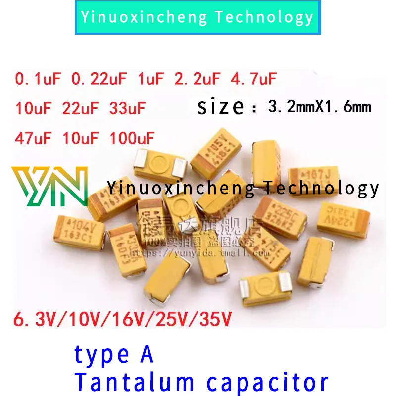 20PCS/LOT Tantalum Capacitor Type A 6.3V 10V 16V 25V 35V 10UF 22UF 47UF 100UF 1UF 4.7UF