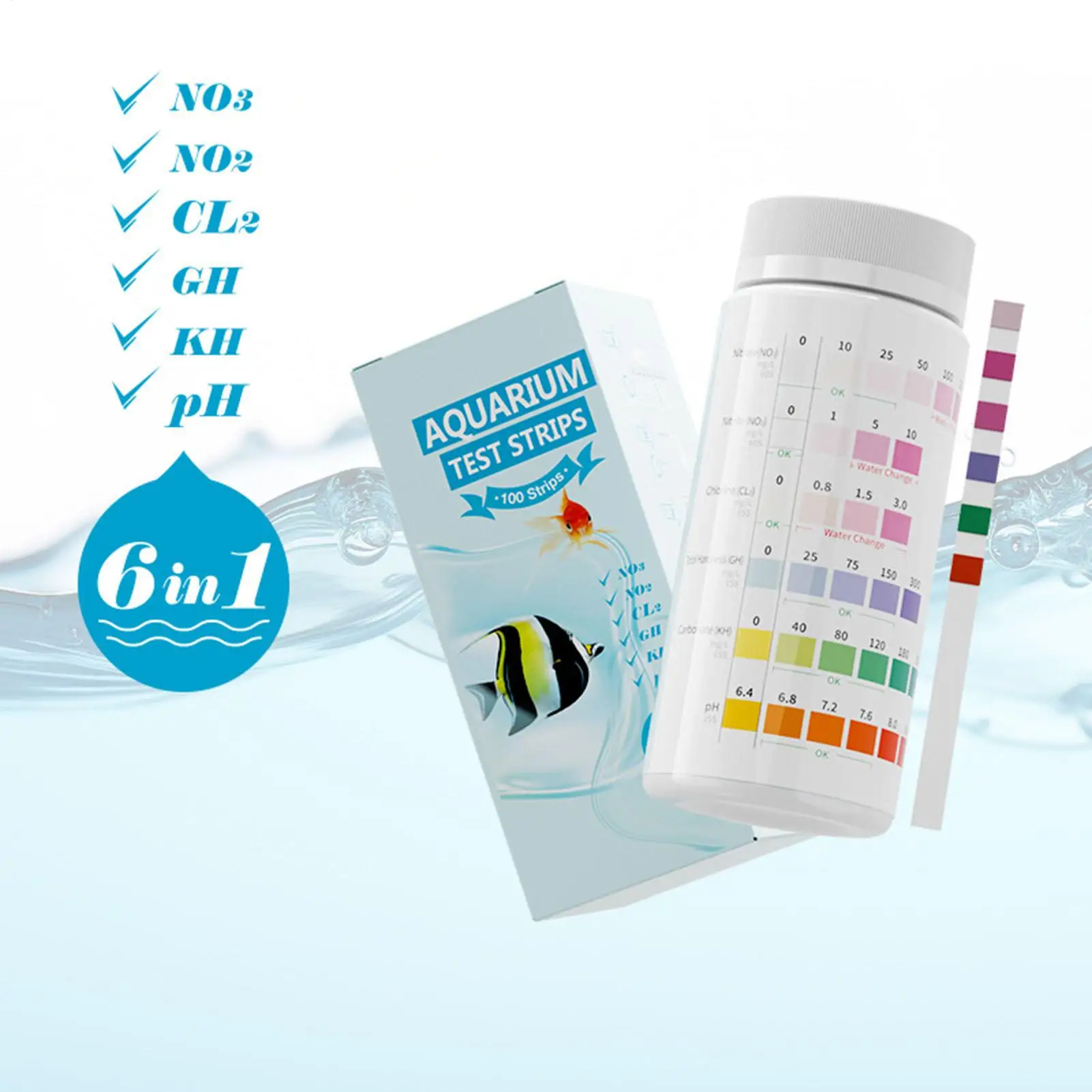 Aquarium Water Test Kit 100 Pieces Saltwater Test Strips 6-in-1 Testing Paper Water Quality Tester for Daily Monitoring Travel