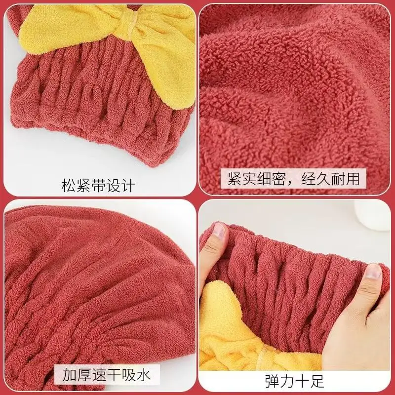 Wine Red Thick Bow Princess Hat Bow Tie Dry Hair Cap Quick drying strong water absorption and no shedding of hair shower cap
