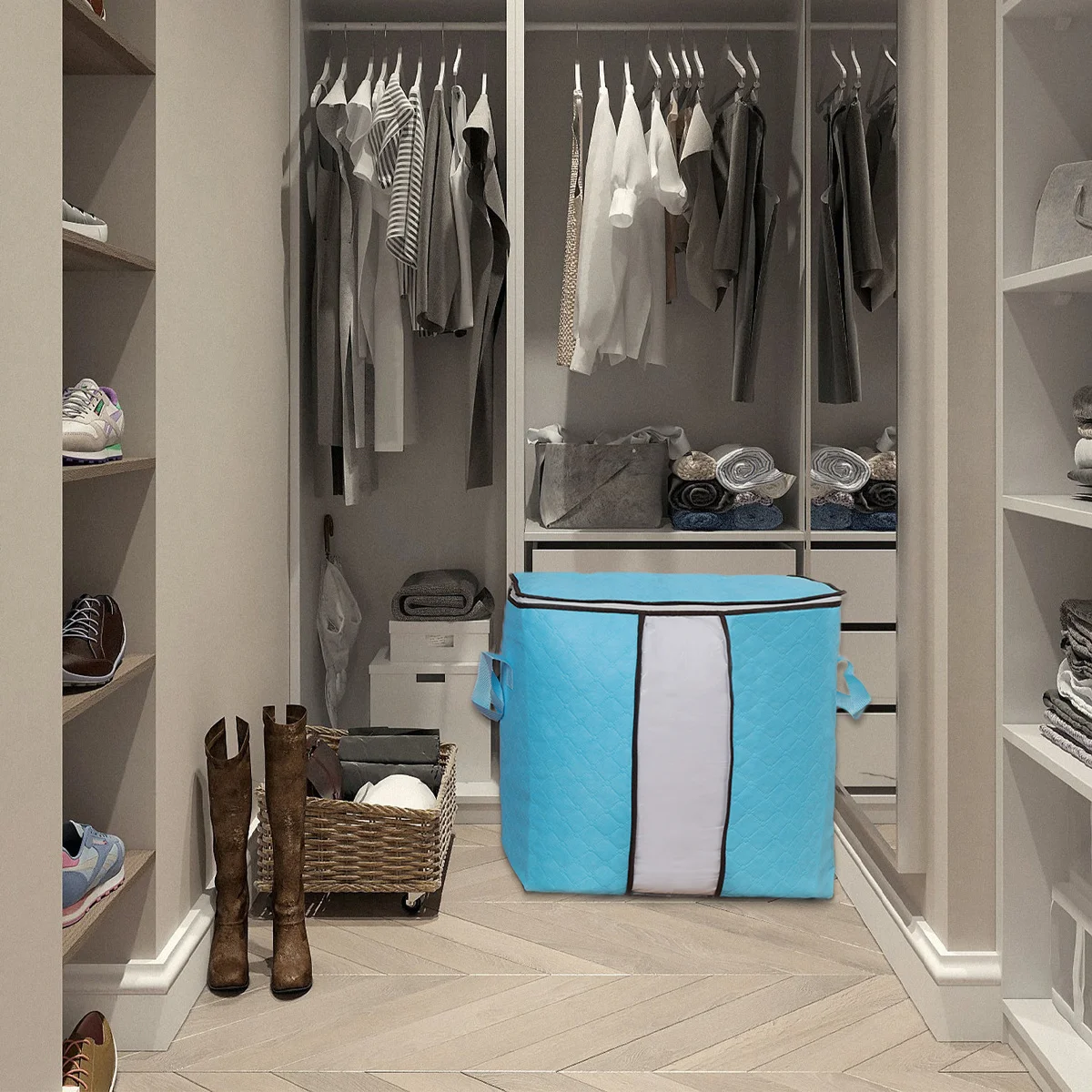 

2Pcs Travel Storage Bag Large Capacity Reinforced Nonwoven Fabric Organizer Home Storage Pouch Waterproof Breathable