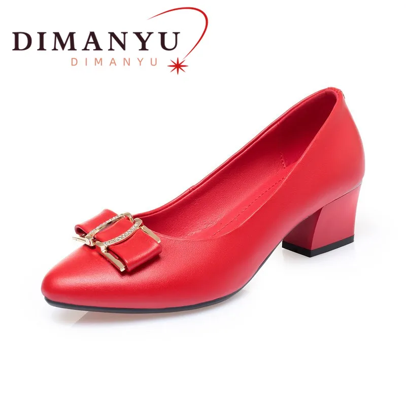 

DIMANYU Women Dress Shoes Spring 2024 New Mid-heel Women Work Shoes Pointed Toe Office Genuine Leather Female Party Shoes