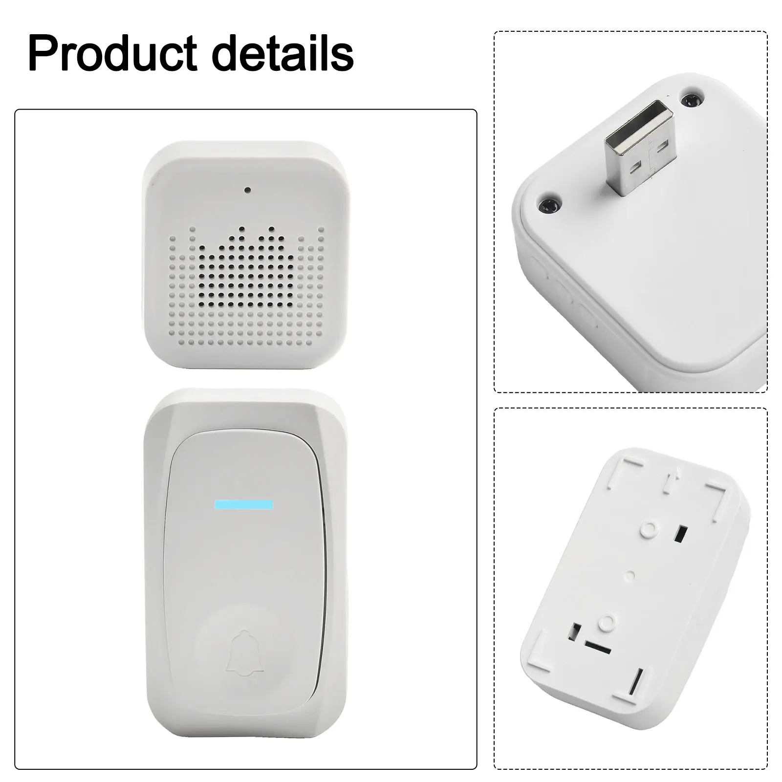 Elderly Care High Volume Doorbell 32 Ringtones Doorbell USB Plug-in Use 200 Meters Signal Coverage ABS Plastic Material