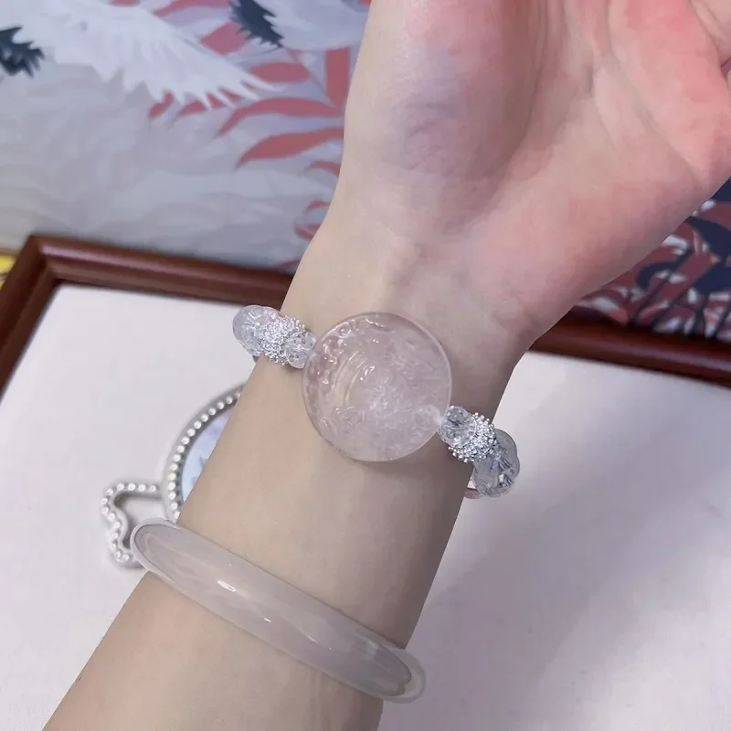 [Rifu One Day] Natural Original White Crystal Citrine Hand Zakiram Lucky Transshipment Bracelet Engraving