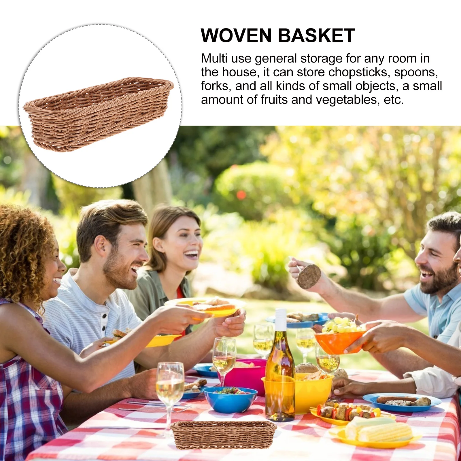 

Imitation Rattan Storage Basket Woven Desktop Organizer Wicker Household Sundry and Fork