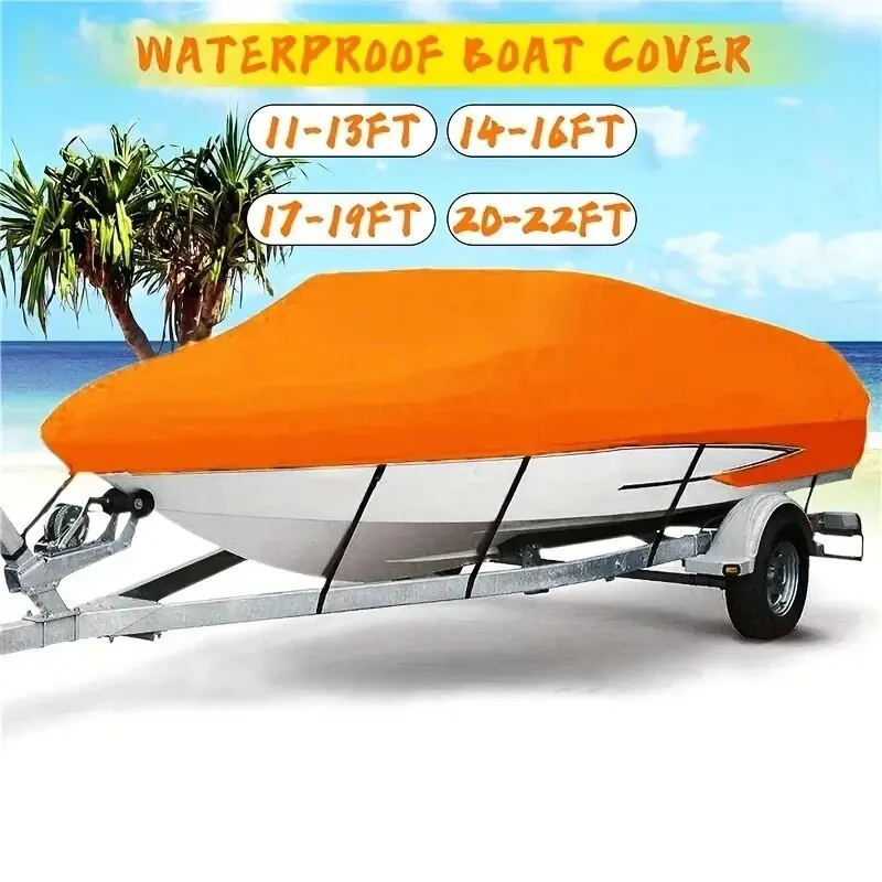 Orange Boat Cover Yacht Cover Anti-UV Waterproof Outdoor Protection Heavy Duty Marine Fishing Speedboat 11-22FT