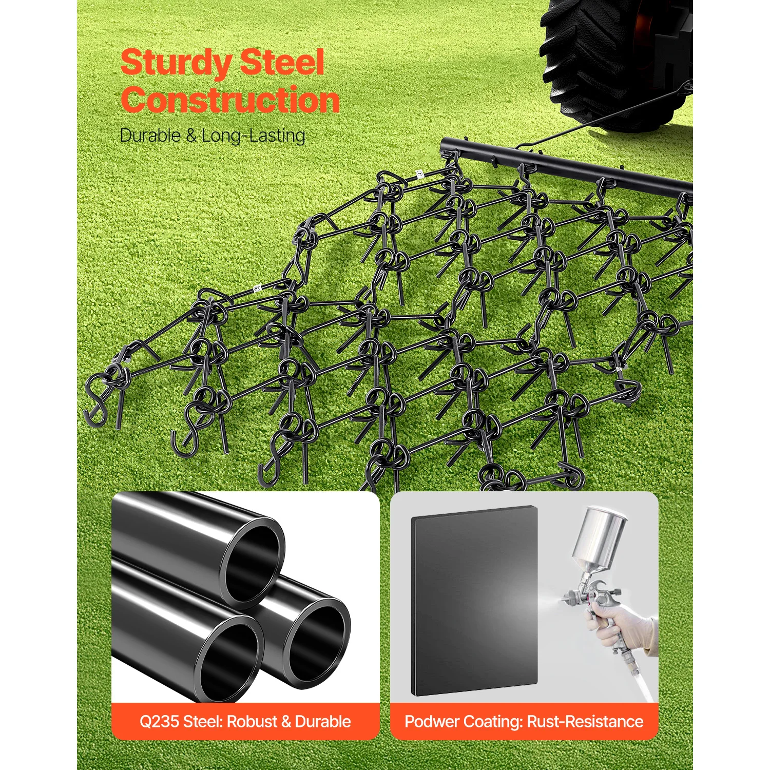 SucceBuy Drag Harrow Durable Chain Harrow with 69 Sharp Teeth for ATV UTV Tractor for Soil Preparation Seeding Smoothing