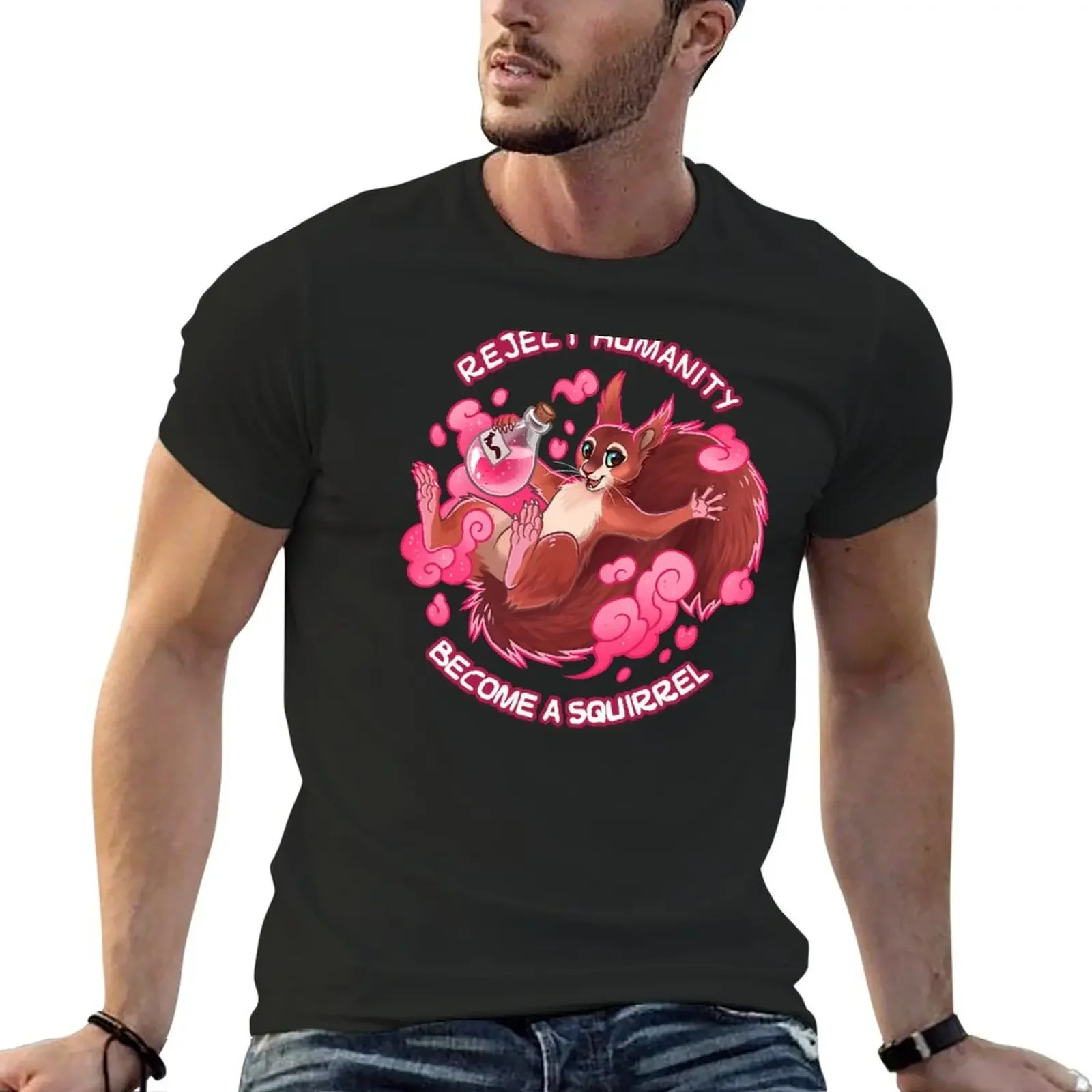 Reject humanity, Become a SQUIRREL! Pink Potion T-Shirt cheap stuff designer shirts plain black t-shirts for men