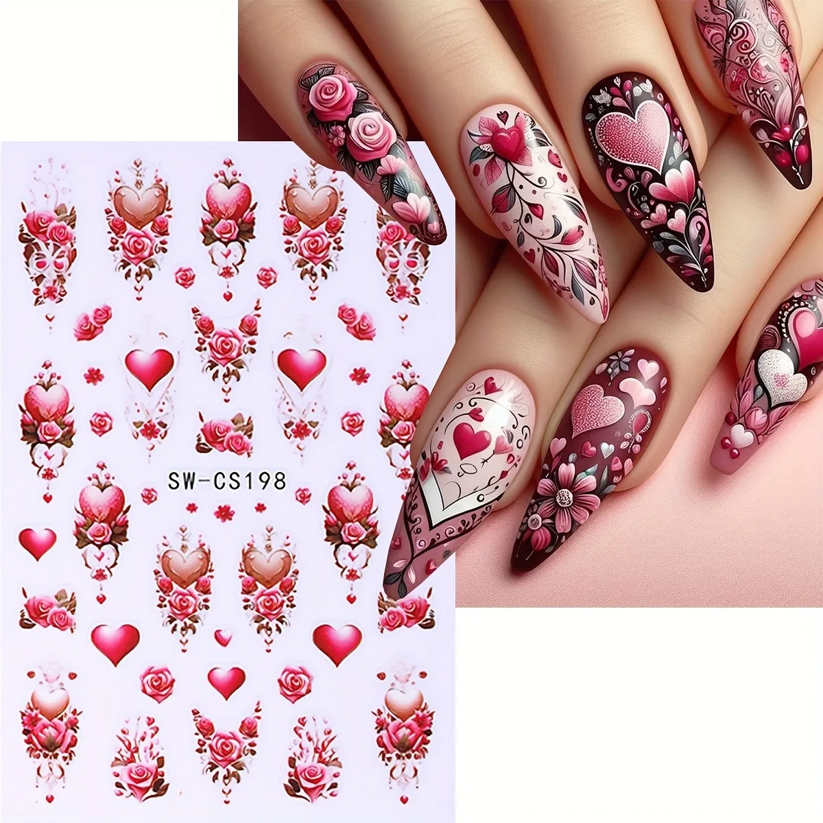 قطعتان من ملصقات أظافر زهرة الحب لعيد الحب، سهلة الاستخدام لتزيين الأظافر بنفسك والهدايا وتصفيف مكياج الحفلات والزفاف #3