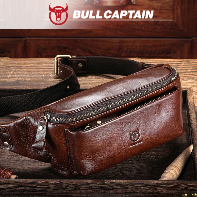 Premium leather cross-body cell phone riding chest bag men's waist bag business multi-pocket multi-function travel bag