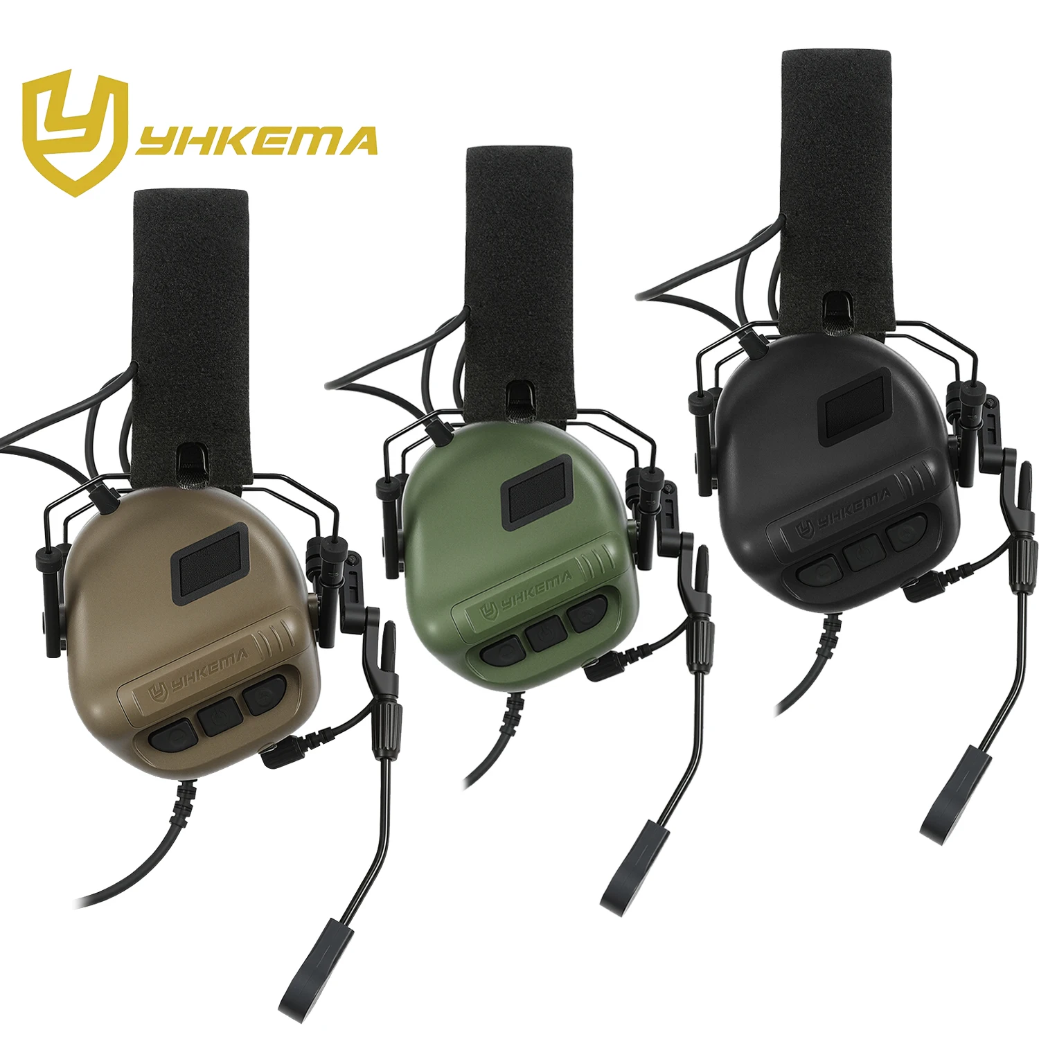 2026 NEW YHKEMA E70 Shooting Earmuffs Tactical Noise Reduction Headset with Helmet ARC Rail Adapter with Kenwood PTT adapter