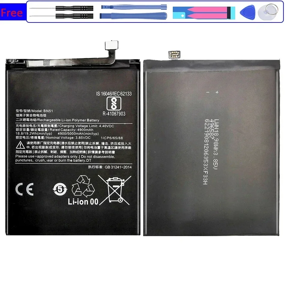 BN51 5000Mah Battery For Xiaomi Redmi 8 8A Batteria + Free Tools