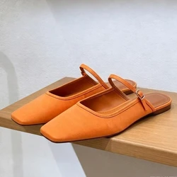 Sandali piatti estivi donna 2024 nuovo cinturino con fibbia a punta quadrata cinturino in raso traspirante per il tempo libero Slingbacks Chic Mules scarpe per donna