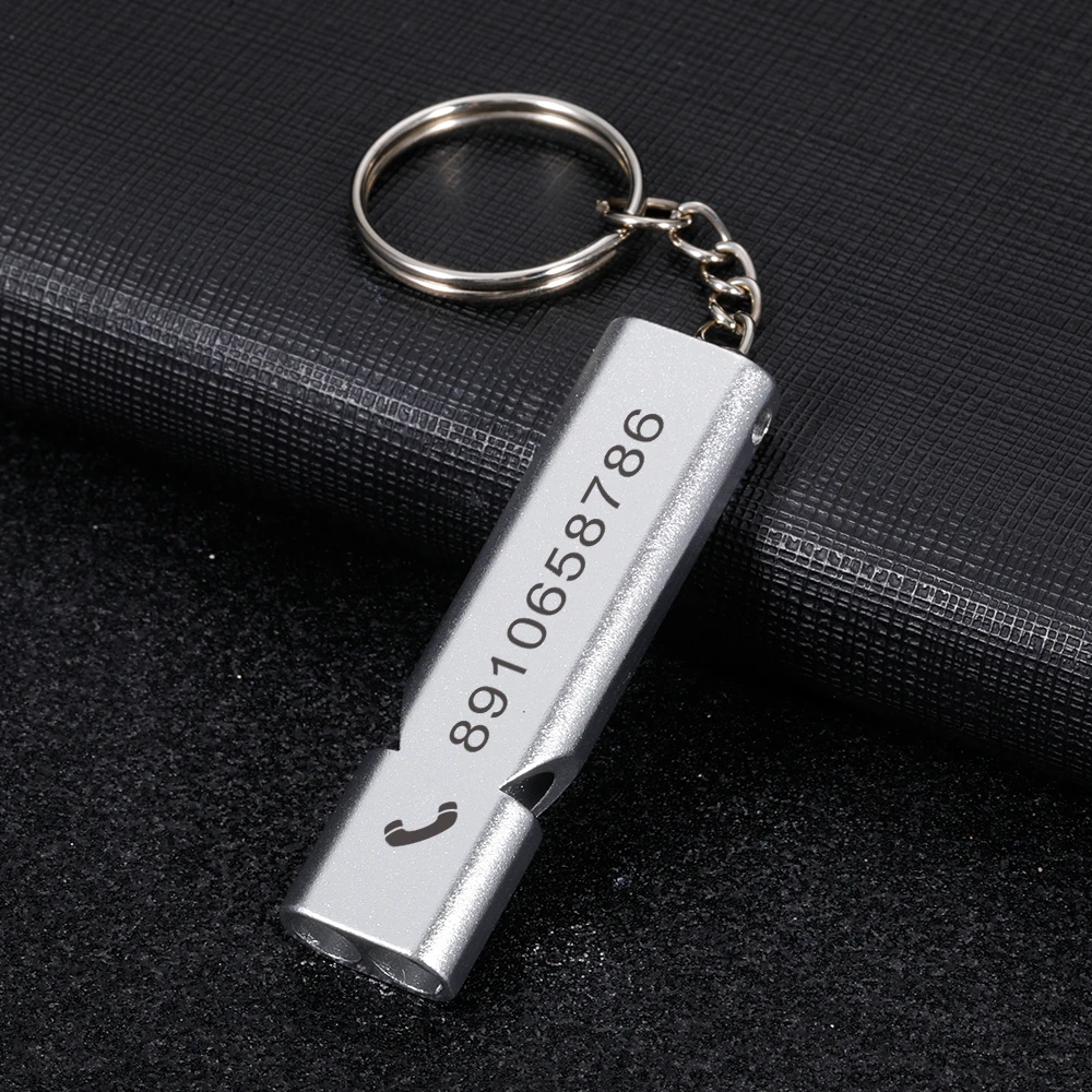 Whistle Customized Keychain Double Pipe High Decibel Outdoor Emergency Survival Engraved Telephone Anti-lost Keyrings Metal