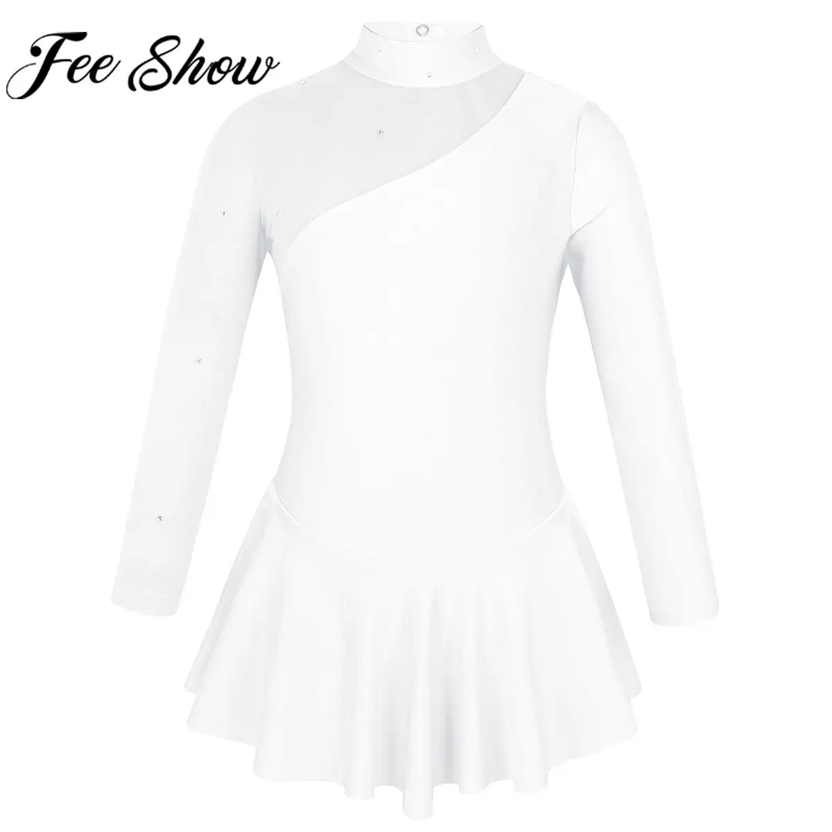 Robe de Patinage sur Glace pour Fille, Tenue de brevLyrique, Ballet, Vêtements de brevAcrobatique, Tutu en Maille Transparente à Manches sulf