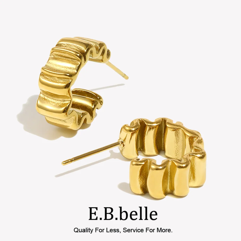 PVD Plating Waterpoof 18K Gold Plated Wrinkle Texture Stainless Steel Small Hoop Earrings For Woman Party Earring Jewelry