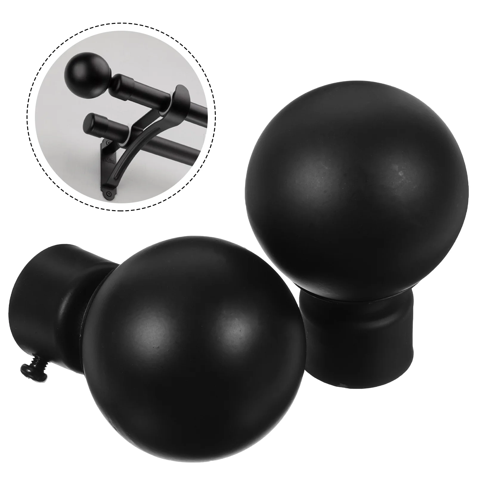 2 Pcs End Drapery Pole Decorative Heads Finals Curtain Rod Caps Black Finials Window Track