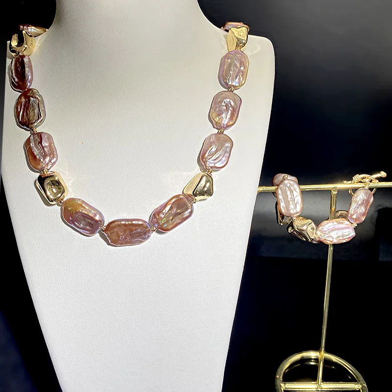 

Exquisite natural baroque pearl necklace bracelet copper plated 18K real gold niche design aristocratic style