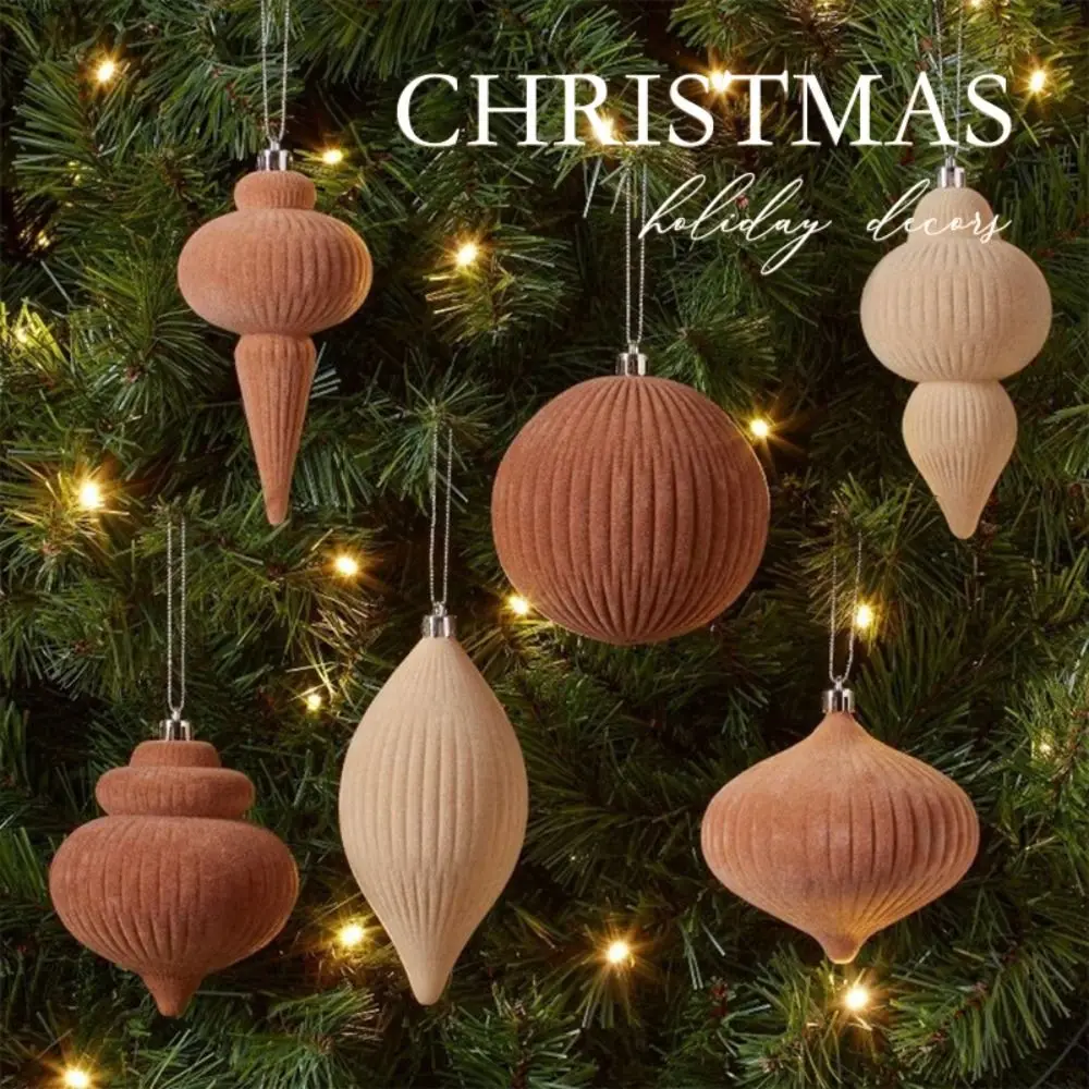 6pcs Special-shaped Velvet Christmas Ball Pendant Shatterproof Flocked Christmas Tree Balls Solid Color Reusable