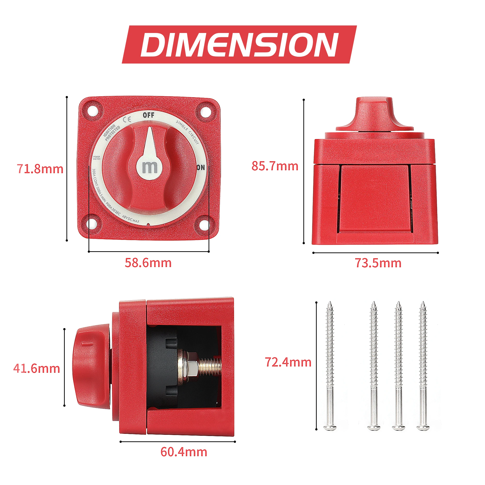 12-48V 300A Battery Switch Heavy Duty Power Cut Off Switch Disconnect Battery Switch On Off For Car Boat RV