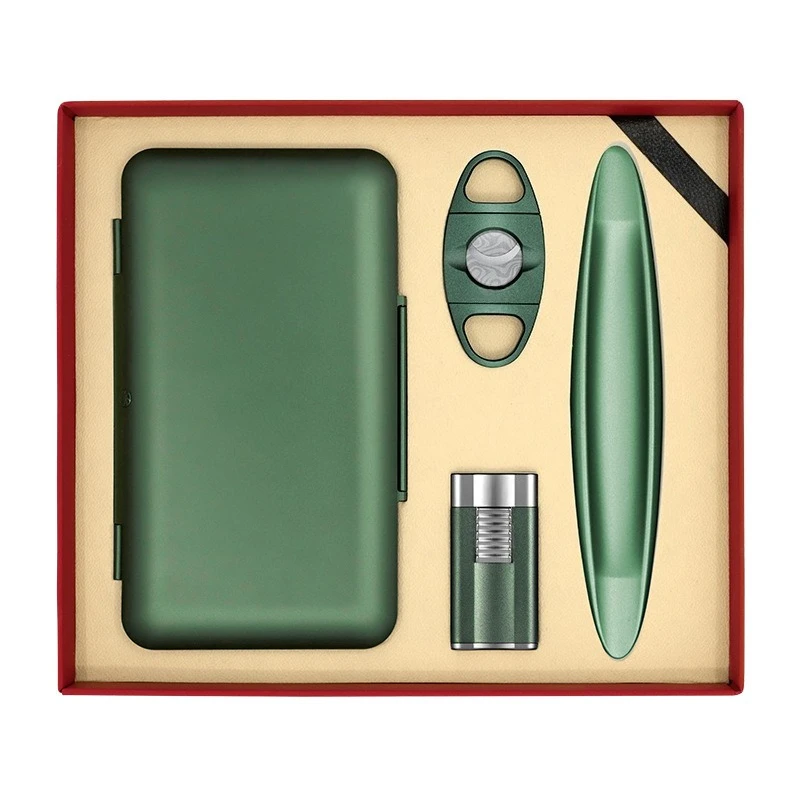 Cigar tool four-piece set, ultra-thin windproof lighter, cigar scissors ashtray