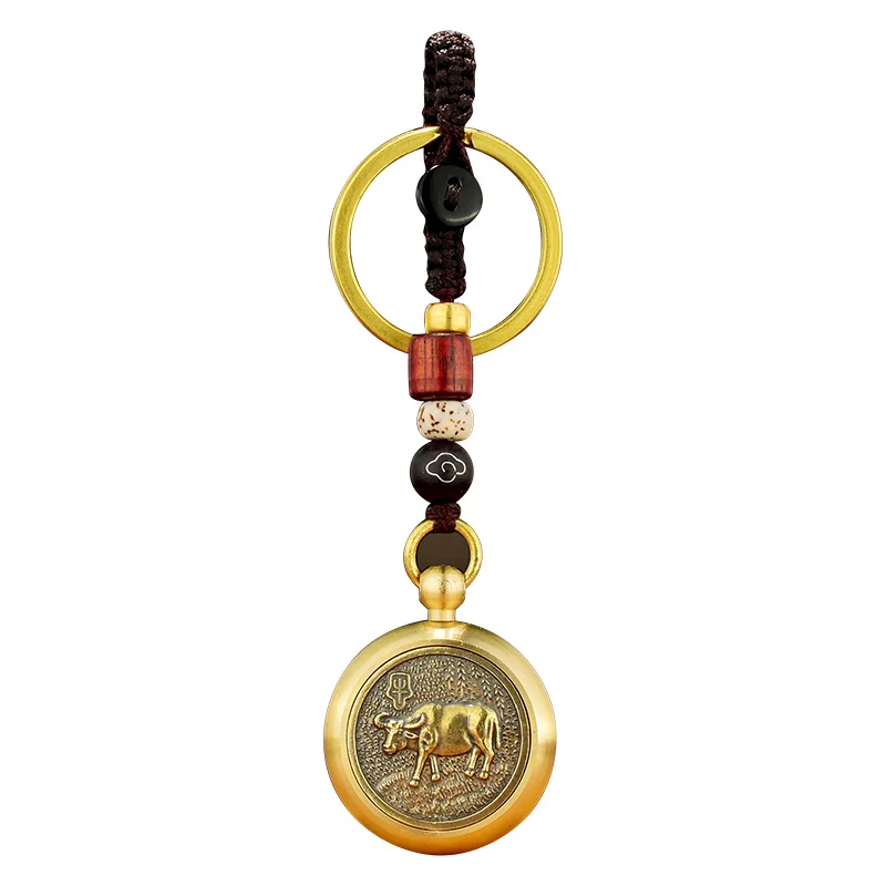 bronze-keychain-chinese-zodiac-money-rotation-luy-charm-men's-vintage-sle-car-keychain-creative-gift-money-attracting