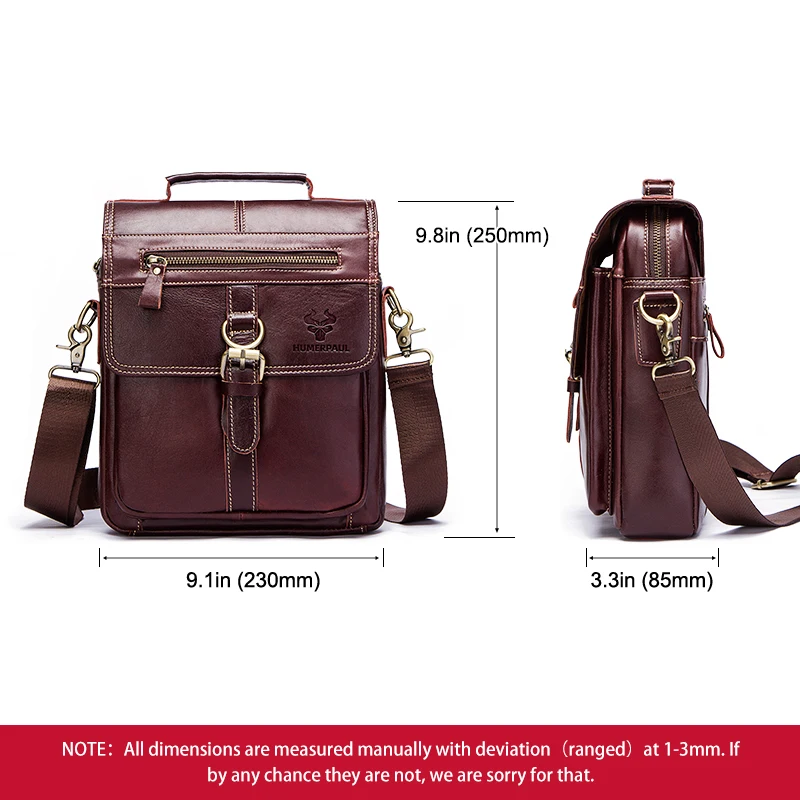 HUMERPAUL 100%Genuine Leather Man\'s Crossbody Shoulder Bag Multi-Function For Travel Handbags Large Capacity Cow Leather Bag