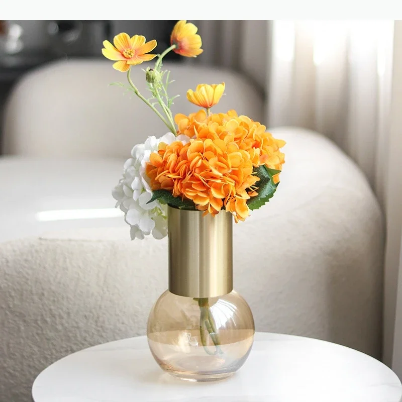 Metal Glass Vase Artistic Flower Vessels Hydroponic Vases Flower Utensils Ornament Decorative Vase Flowers Arrangement Crafts