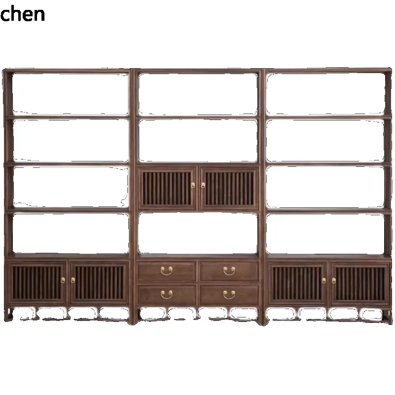 Bogu Rack Solid Wood Bookshelf Bookcase Combination Black Walnut Display Cabinet Storage Rack FurnitureN8