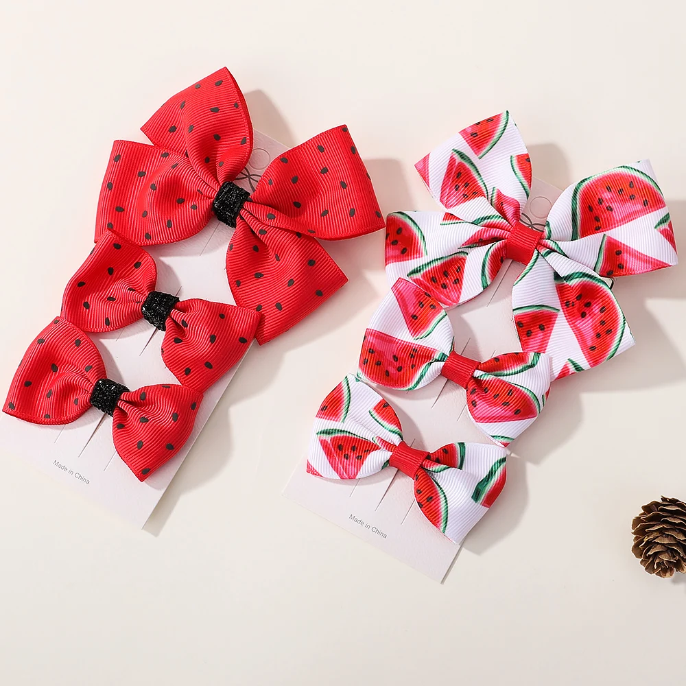 3 Pcs/Set Summer Girls Cute Hairclips Watermelon Print Bowknot Hair Clip Kids Lovely Colorful Headwear Children Hair Accessories