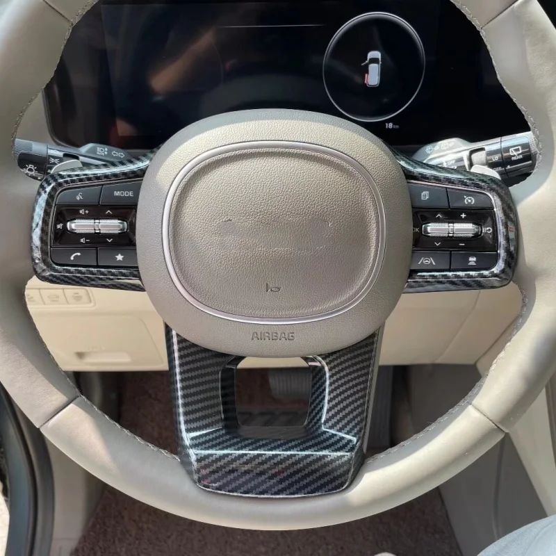 

Car Steering Wheel Frame Decoration Cover Trim For Kia Carnival KA4 / Sorento MQ4 2021 - 2024 Carbon Fiber Accessories Interior