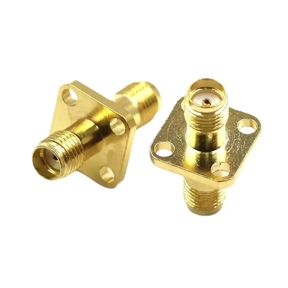 2PCS RF Adapter Connector SMA-SMA-KKF 24MM Double Way Header Female To Female Header Square Plate Flange Plate Double Through