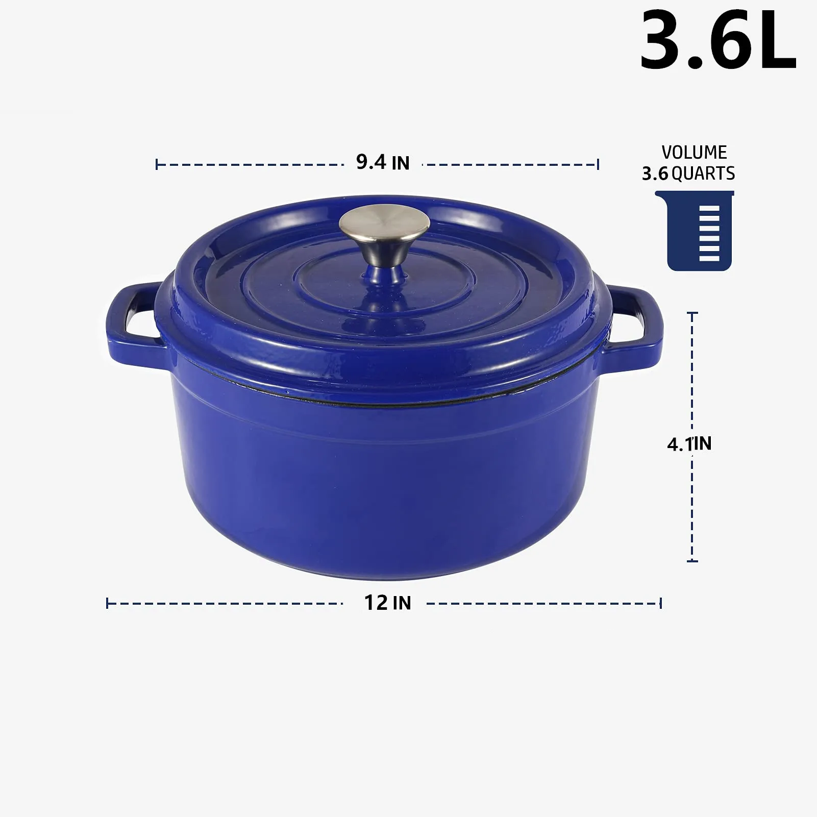 Enameled Cast Iron Dutch Oven 3.6 Quart Enamel Coated Heavy Duty Non-Stick Enamel Pot Casserole Dish 9.4inch for All Heat Source