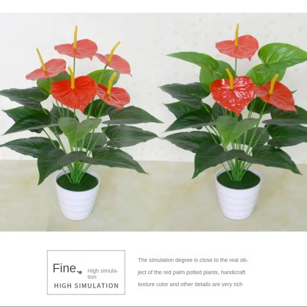 Palma roja Artificial de 35/50CM, planta de hierba grande, simulación de plástico, anthurio, Palma Artificial con frondas, decoración para sala de estar y dormitorio