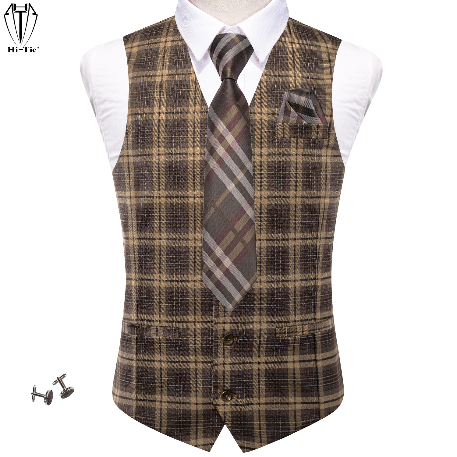 Hi-Tie Viscose Mens Vest With Necktie Jacquard Solid Plain Striped Waistcoat Jacket Hanky Cufflinks Wedding Business S to XXXL