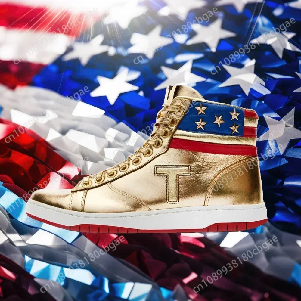 

2024 MAGA President Donald Shoes Trump Gold Sneakers Mens Womens Casual Boots Road Shoes Silver High Top Battle Boots