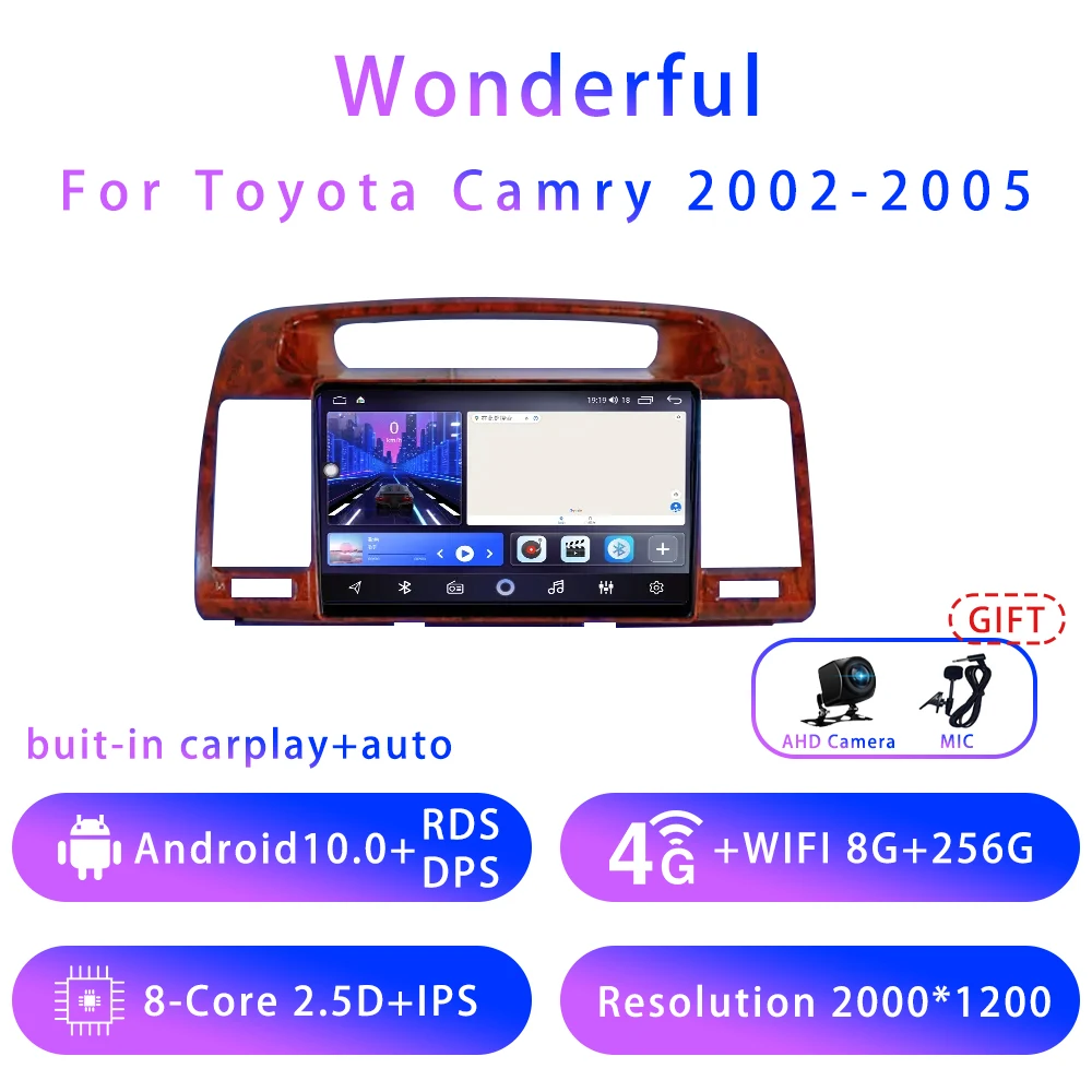 

Wonderful For Toyota Camry 2002-05 8cores 8+128G Android10 Car Stere Radio 5G WIFI Carplay GPS DSP Multimedia Player Bluetooth