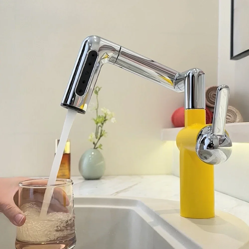 Trendy Yellow Basin Faucet Swivel Spout Hot Cold Water Bathroom Sink Tap