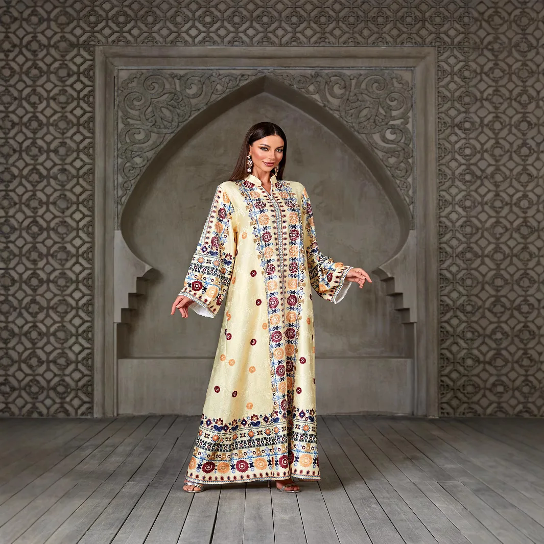 عباية عيد للنساء فساتين الحفلات قفطان إسلامي مطبوع جلابية الماس رمضان رداء عربي المغرب دبي عبايات إسلامية فيستدوس