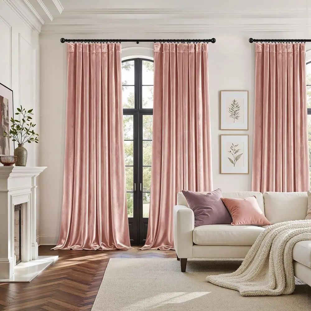 Cortinas blackout de pelúcia rosa claro 108 com isolamento e isolamento acústico para quartos e salas de estar, conjunto de 2