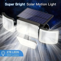 1 Ip65 Solar Outdoor Light, 278Led 3000Lm Motion Sensor Light 6500K Solar Light, 4-Head Safety Floodlight, 300 °   Wide-Angle Wall Lamp with 3 Modes Suitable for Garden Courtyard Channel Garage Street Lights
