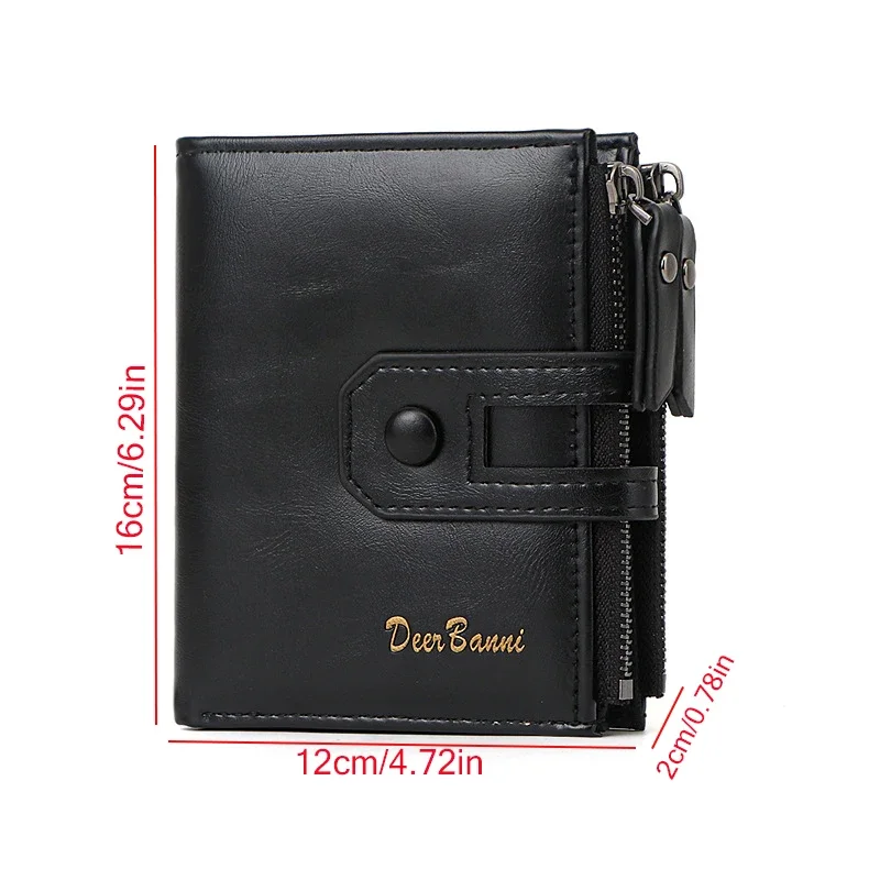Men's Short Wallet Double zipper Multi Card Slots Holder Coin Purses With Snap Button PU Leather Billfold
