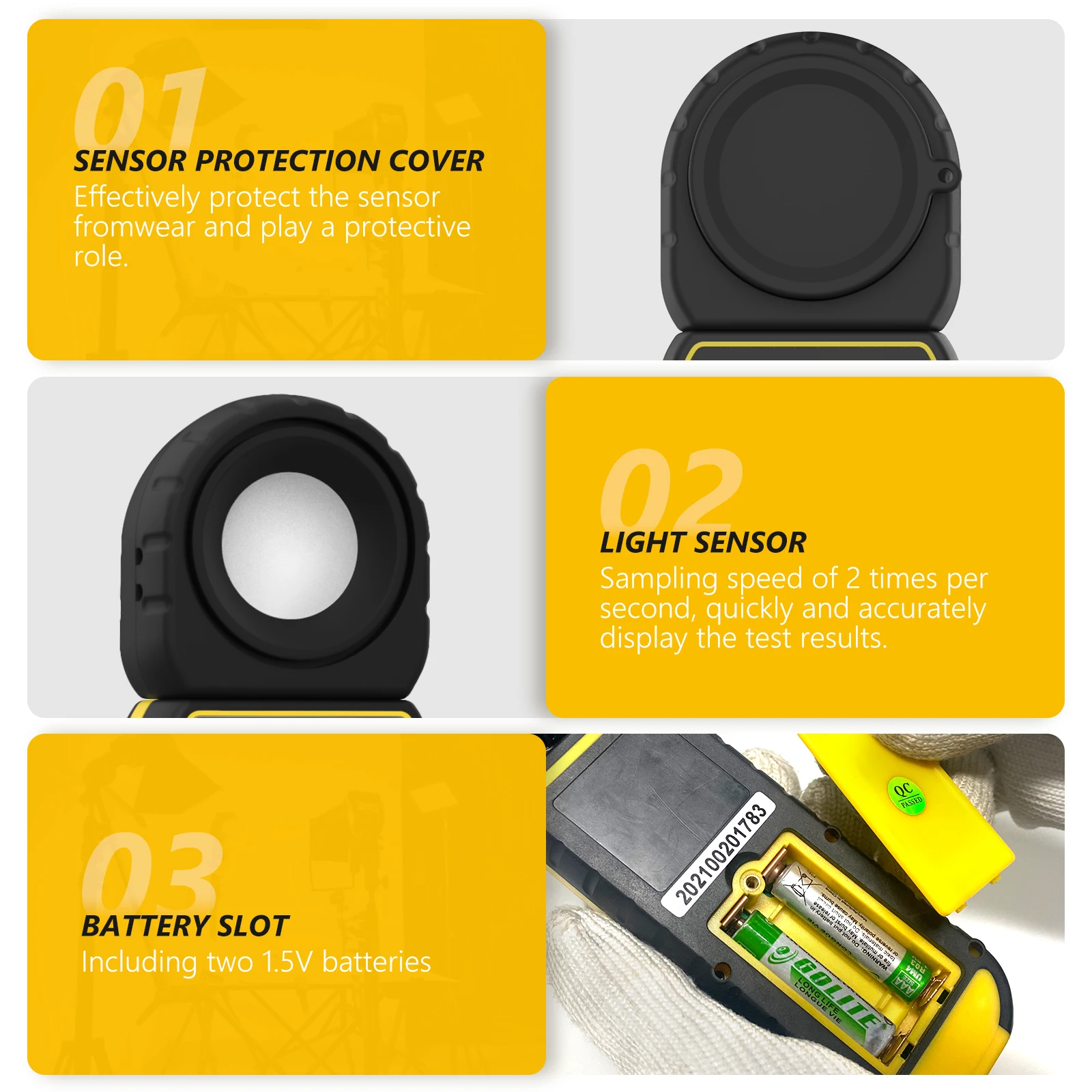 Esposimetro, Luxmetro digitale, Fotometro per la misurazione della luce 300.000 Lux con mantenimento dei dati, LCD con retroilluminazione, 270 °   Girevole